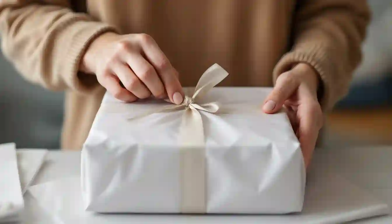 Person unwrapping a QR code shirt gift