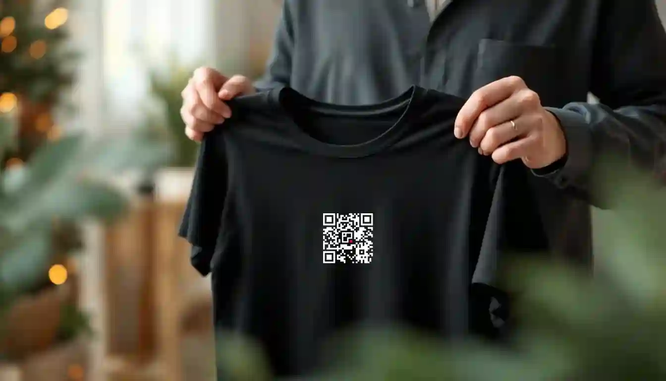 Person receiving a QR code shirt as a gift